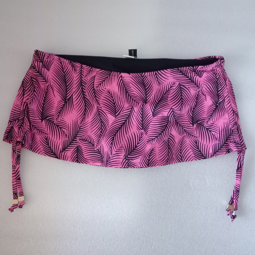Pink and Black Leaf Swimsuit Bottom Mini Skirt NWOT Size 14